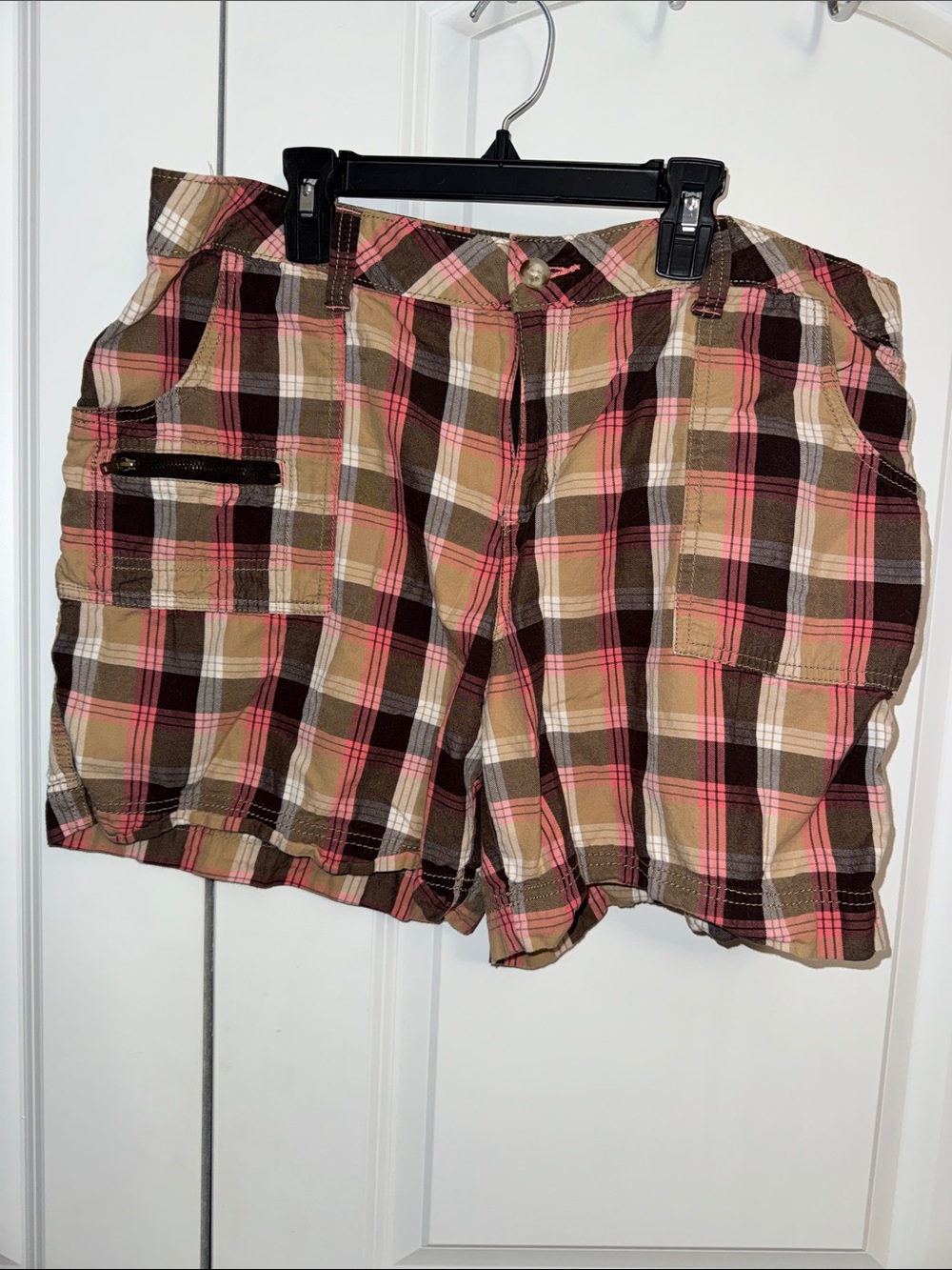 Plaid Cotton Blend Women’s Shorts - Pink & Tan